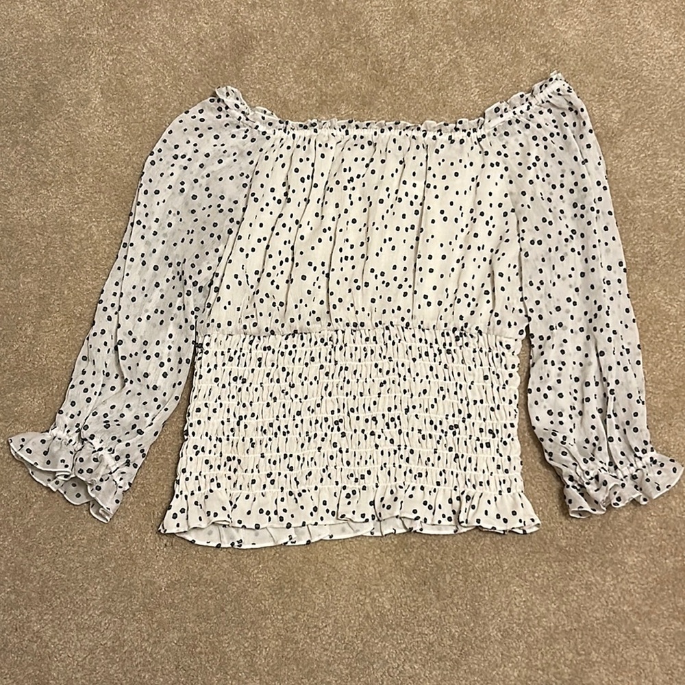 Anthropology White and Black Polka Dot Top